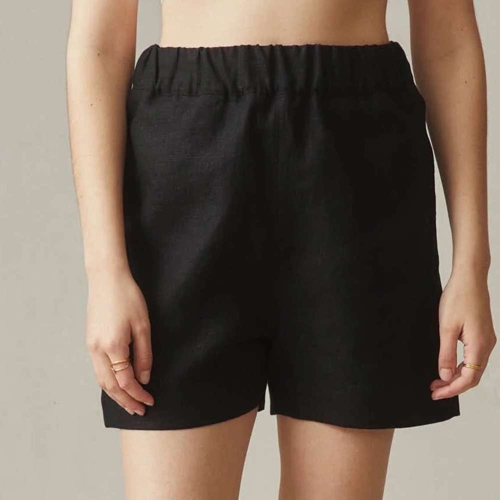 American Giant Black Elastic-Waist Linen Shorts